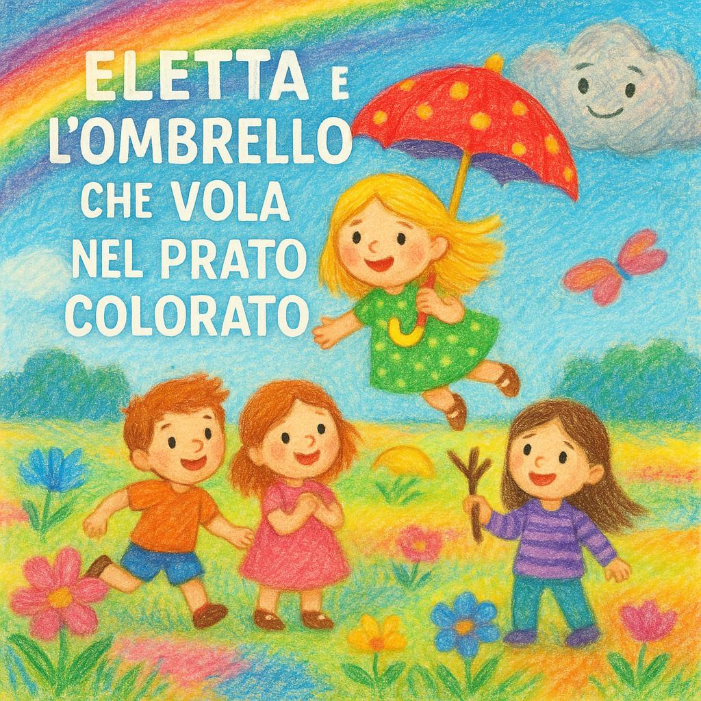 Eletta e l'Ombrello che Vola nel Prato Colorato