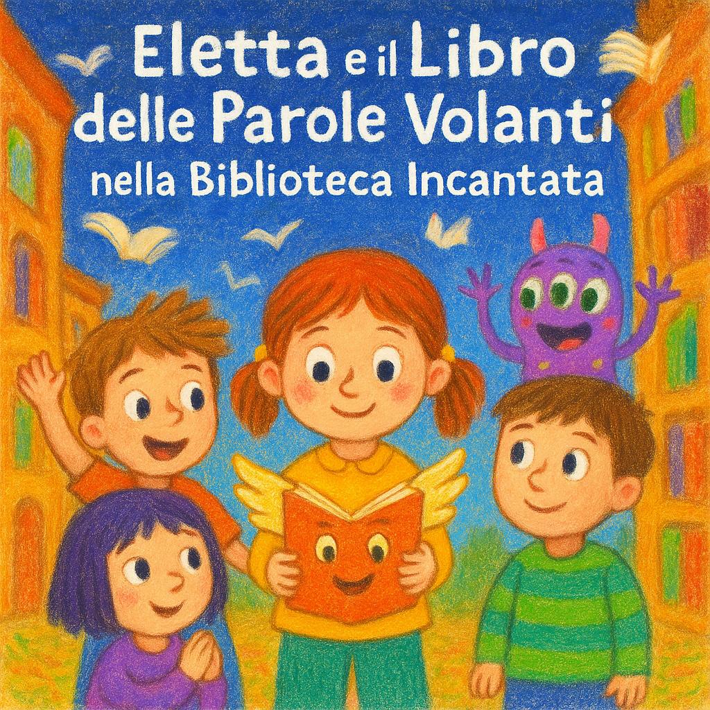 Eletta e il Libro delle Parole Volanti nella Biblioteca Incantata